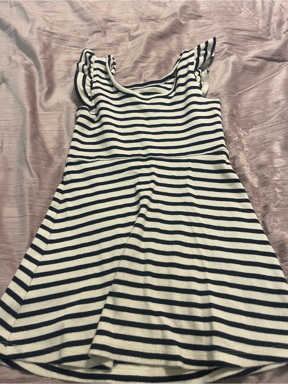 Tommy Hilfiger Navy and White Striped Flutter Sleeve Dress